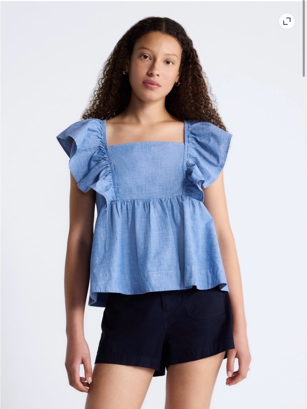 Free Assembly Light Blue Square-Neck Ruffle Sleeve Top